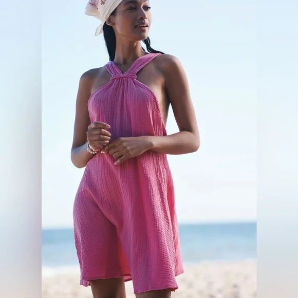 Anthropologie Gauze Braided High Neck Swim Coverup Size Small Cotton - Picture 2 of 9